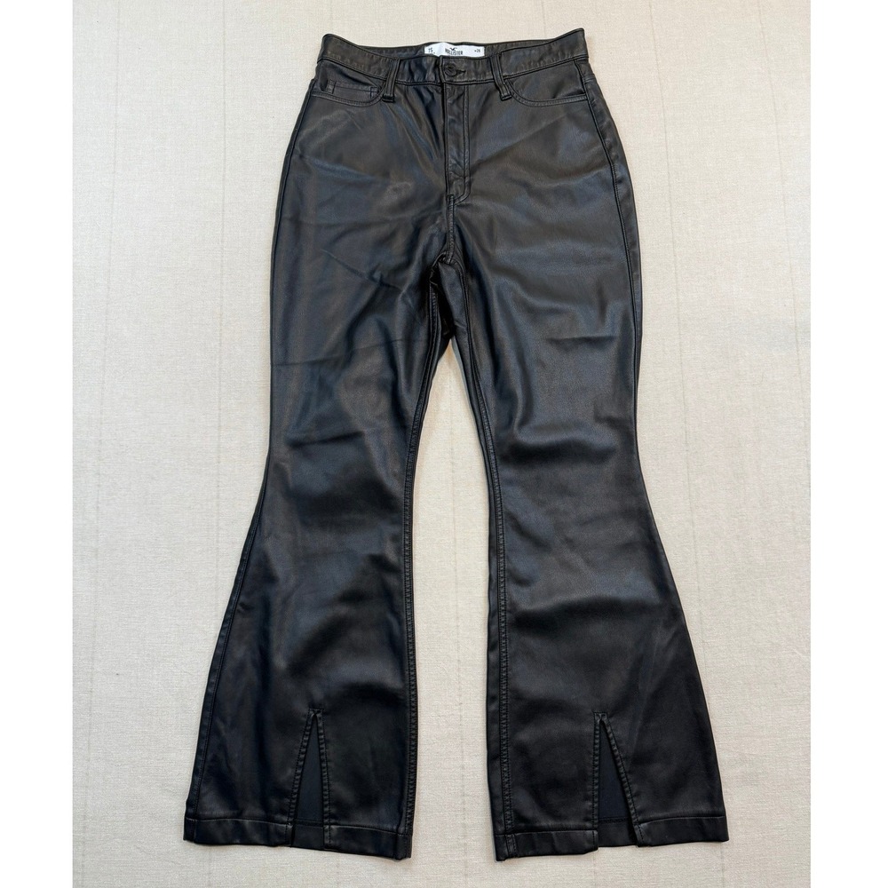 Hollister | Faux Leather‎ Split-Hem Flare Pants Black | Women's 28S Petite